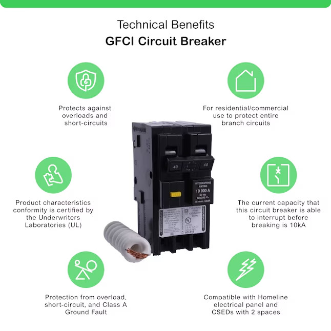 Square D Homeline 40-amp 2 -Pole GFCI Circuit Breaker