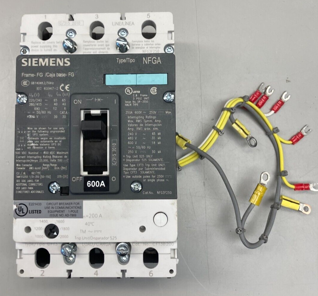 Siemens Frame-FG Type NFGA Circuit Breaker, nfg3f250, 250A, 600V 3vl3125 WB Used