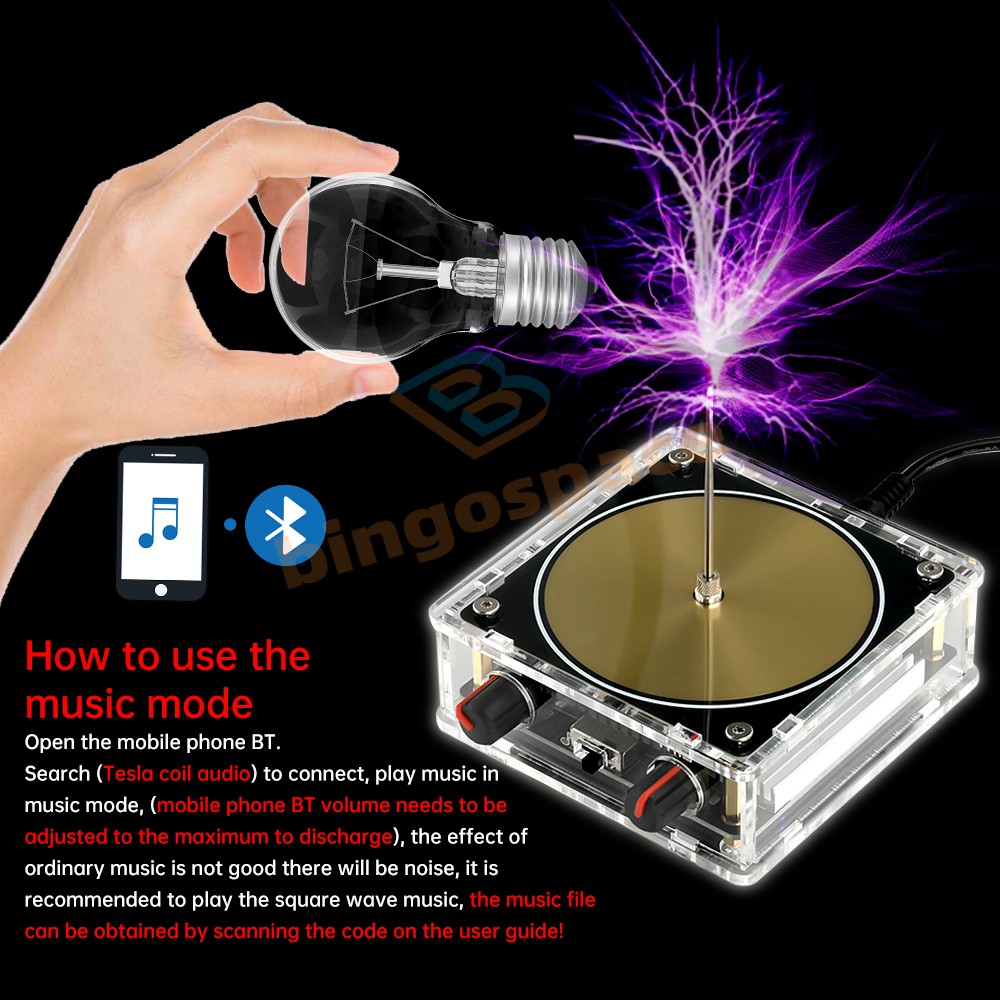AC110-220V Mini Tesla Coil Bluetooth Music Tesla Coil w/Lightning&Music Modes