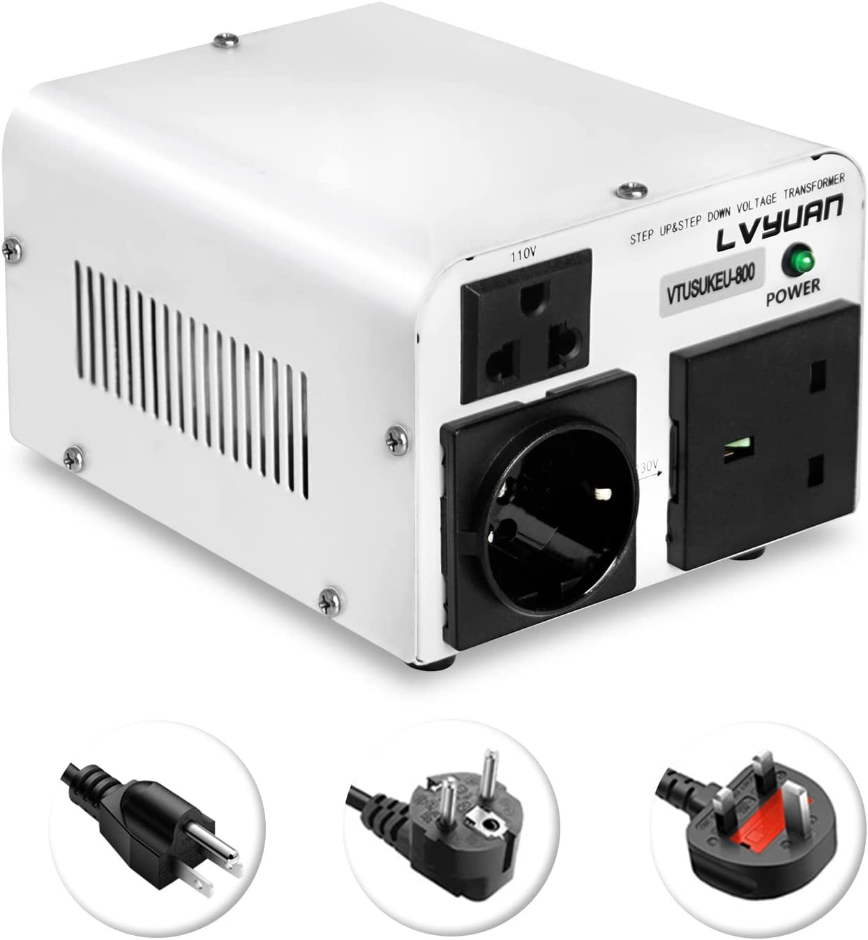 800W Voltage Transformer Converter 110V ⇄ 230V Step Up & Step Down White, Boat