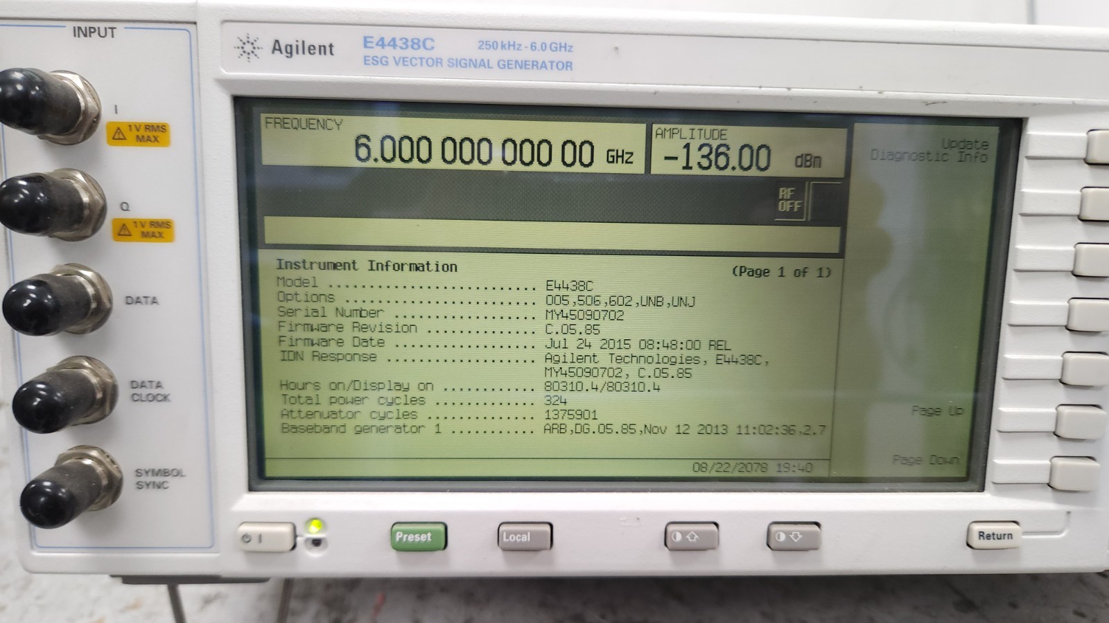 AGILENT E4438C Vector Signal Generator 250KHz – 6GHz opt 005 506 602 UNB UNJ