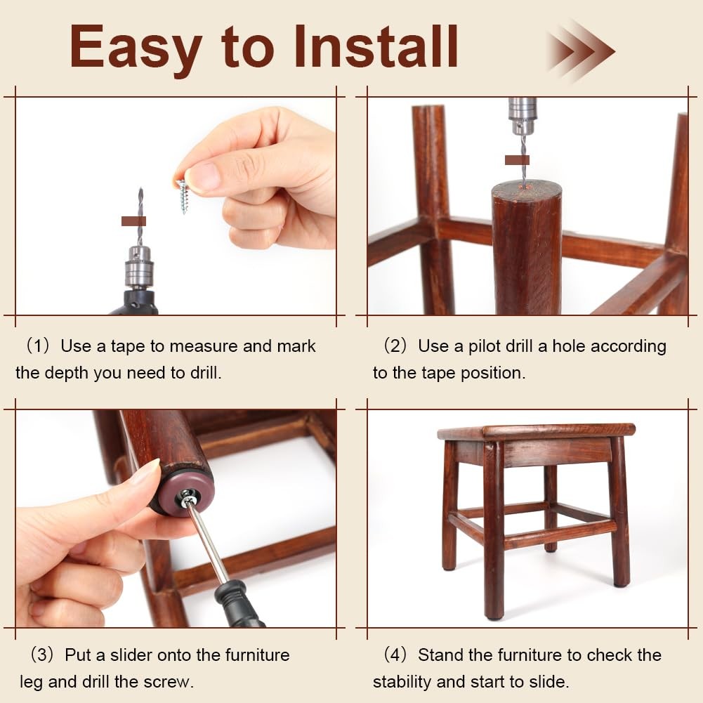 Furniture Slider Pads, 20pcs Teflon Moving Glides with Screws Brown