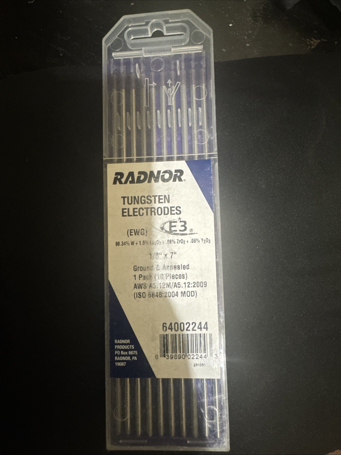 Radnor E3 Tungsten Electrodes 1/8 X 7 In EWG 3.2mm 10 Pack TIG Welding Rods