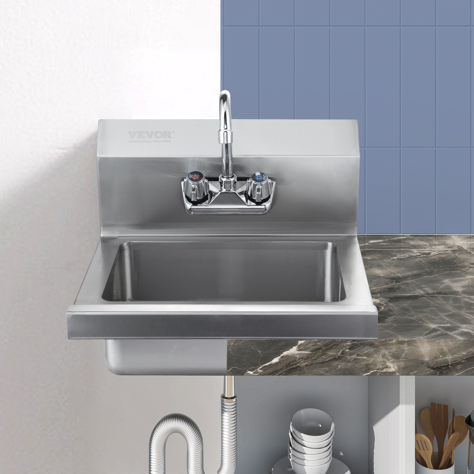 Uimoso 17″x12.8″ Commercial Hand Wash Sink Wall Mount Basin Stainless Steel
