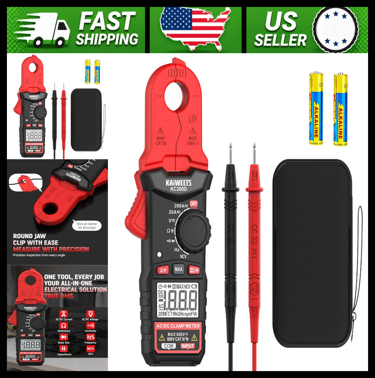 KAIWEETS Digital Clamp Meter Automotive Multimeter NCV AC/DC Current Tester
