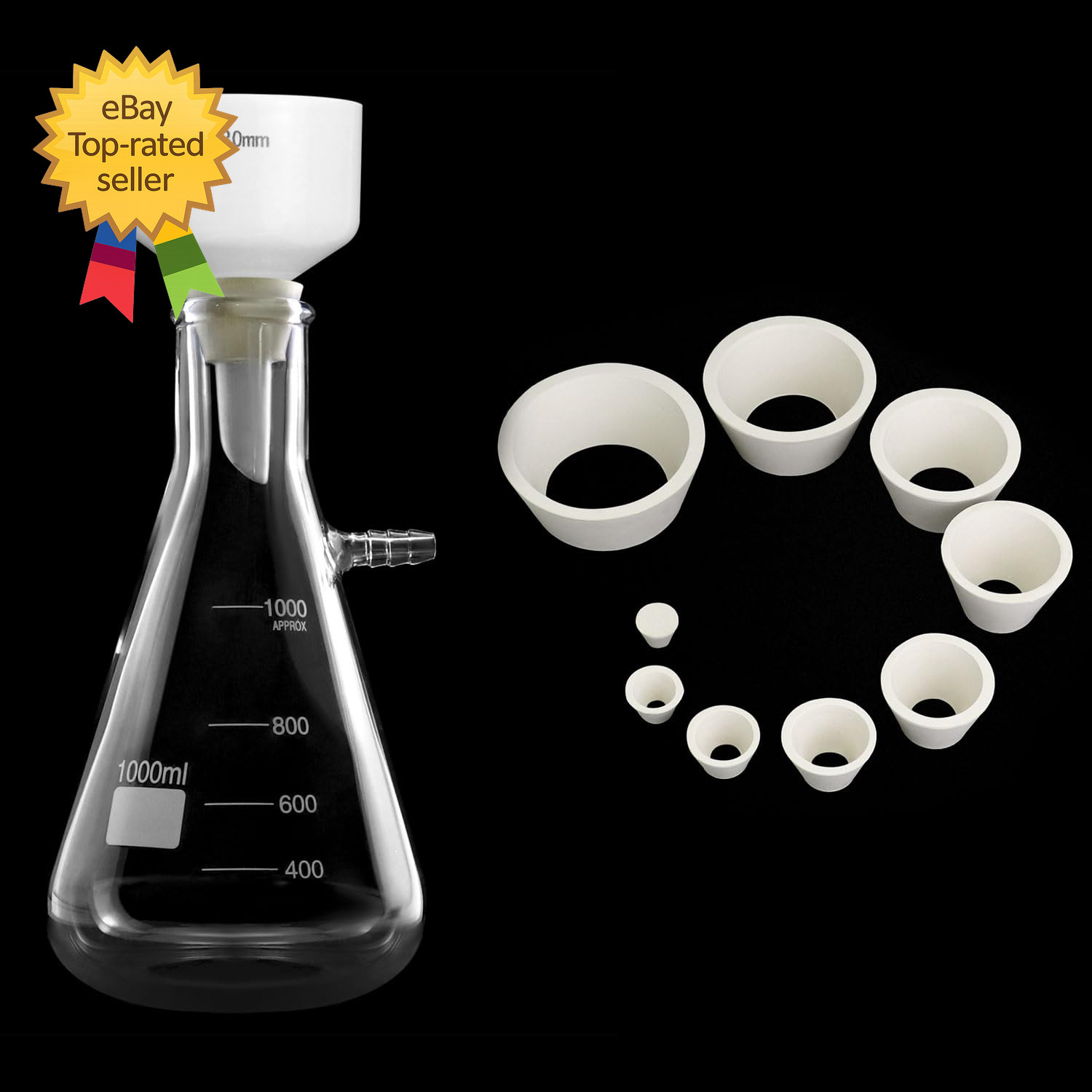 1000ML Buchner Funnel Kit Filter Flask Set 1L Vacuum Flask 80Mm Funnel