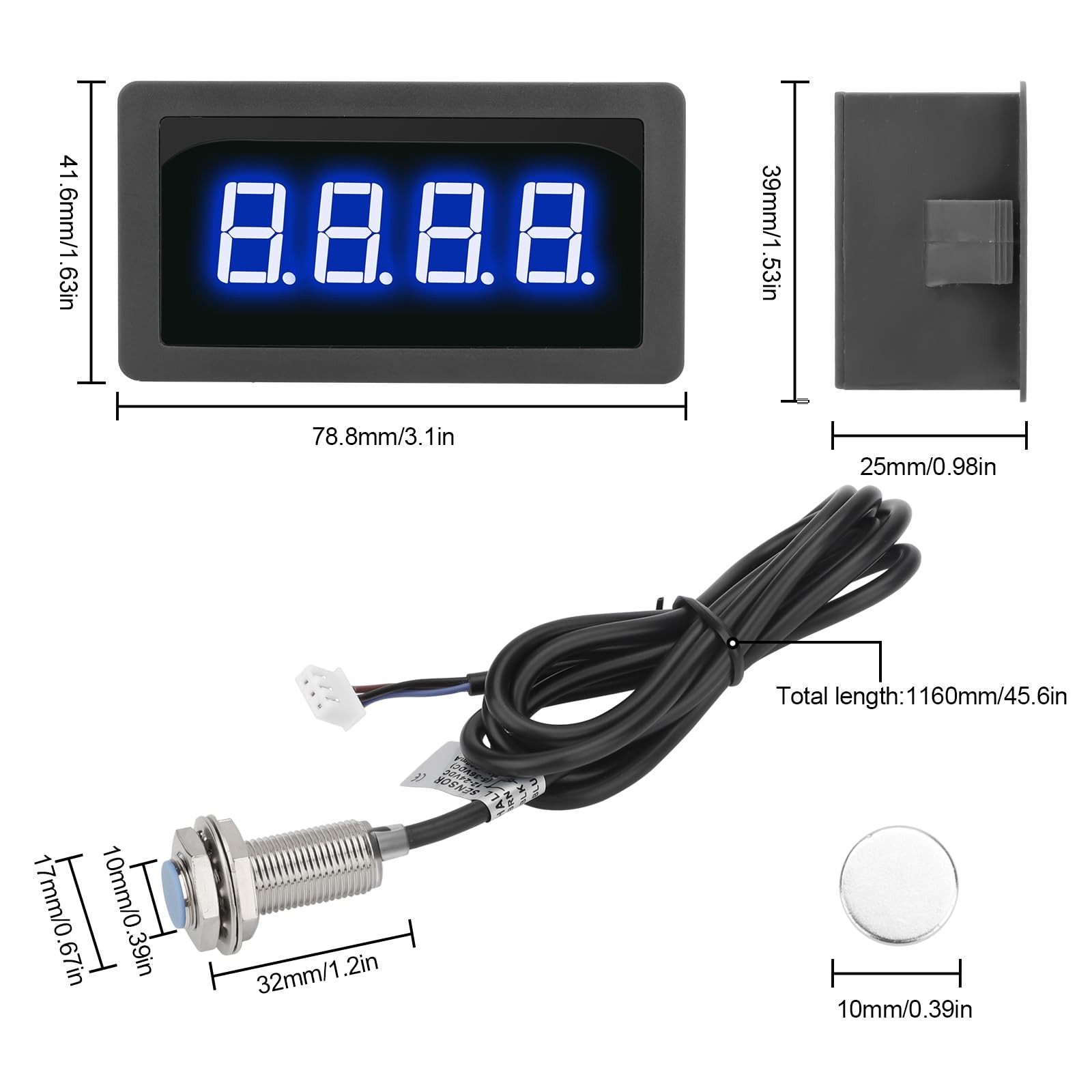 EEEkit 4 Digital Blue LED Tachometer, RPM Speed Meter Motor with