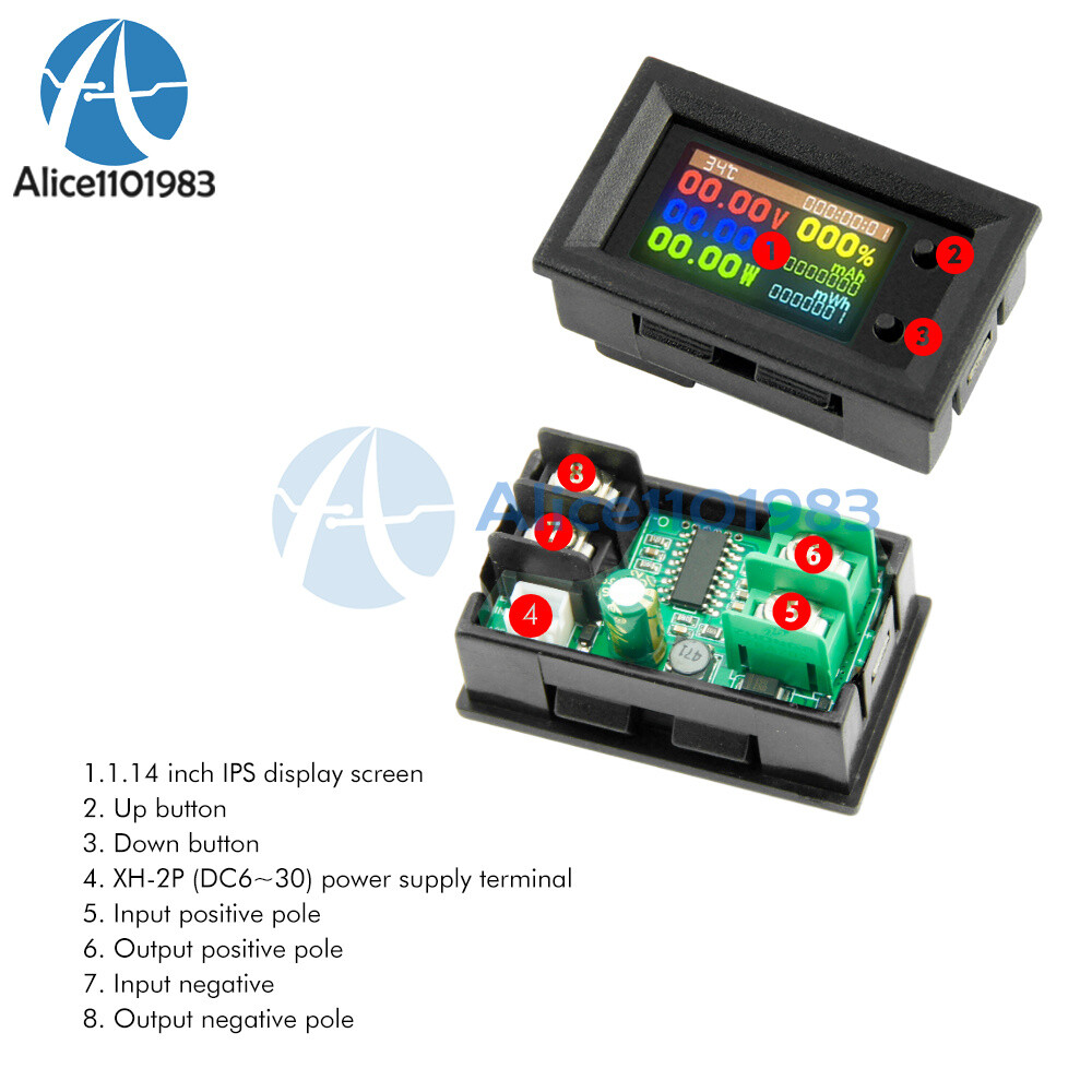 DC 7-200V 20A 1.14″ HD IPS LCD Screen 8-in-1 Multi-function Power Voltage Meter