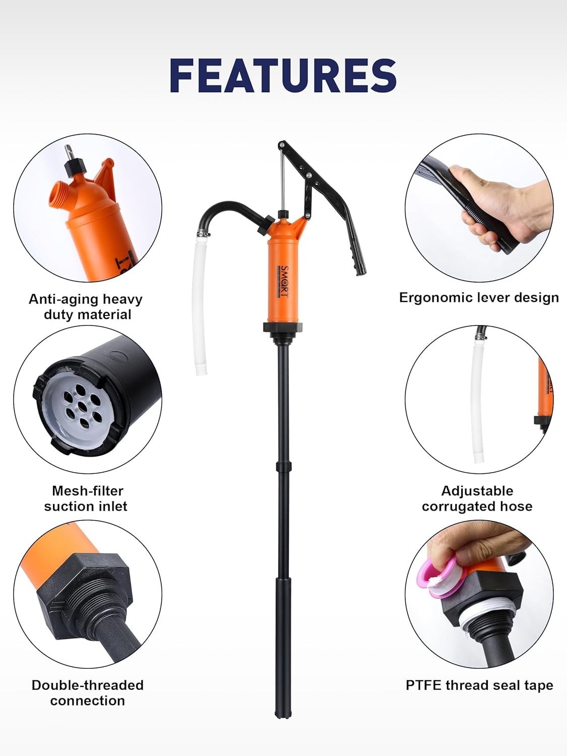 – 55 Gallon Drum Pump | Heavy Duty Manual Rain Barrel Pump for Water, DEF & Corr