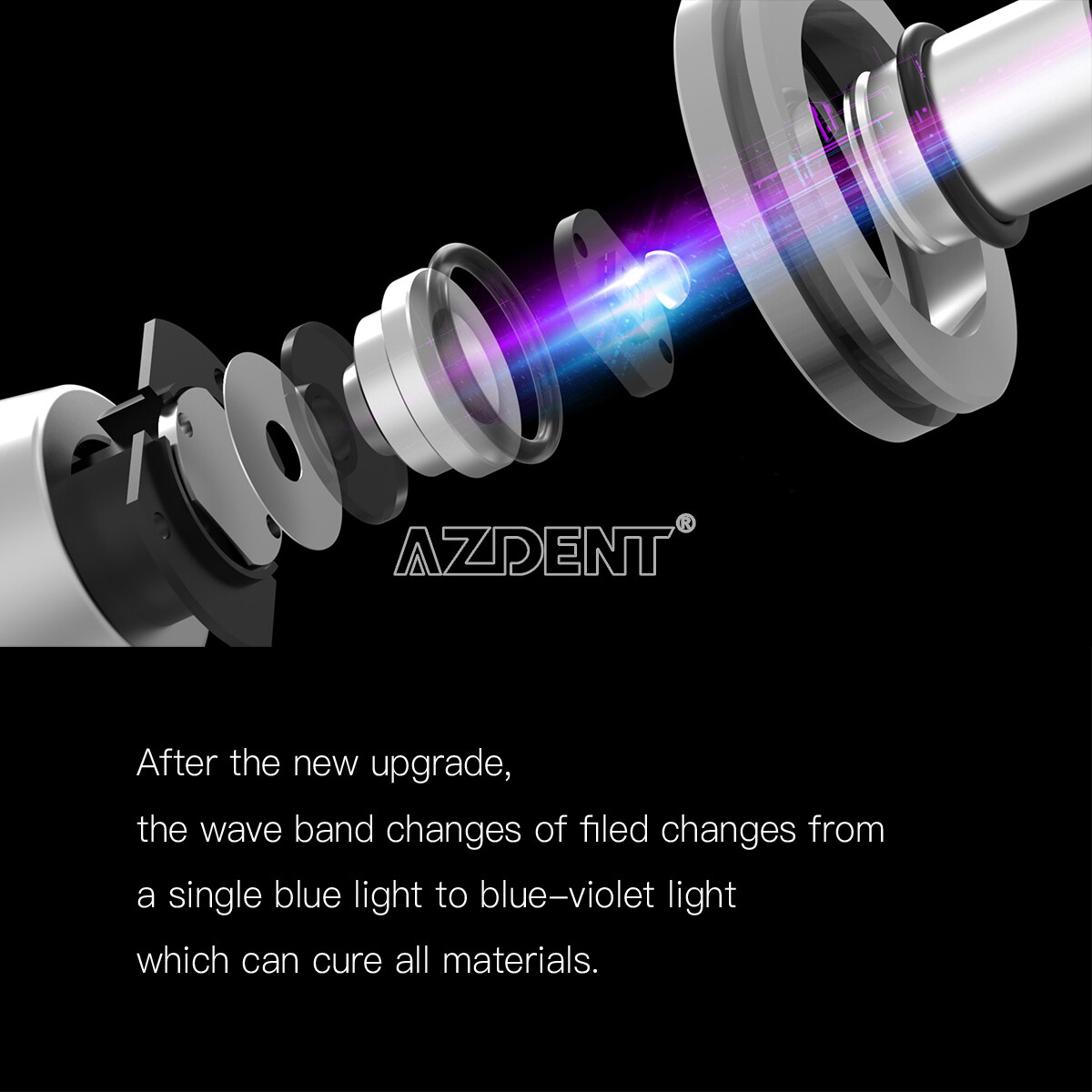AZDENT Dental Cordless LED Curing Light 1 Second Cure Lamp 2300mW
