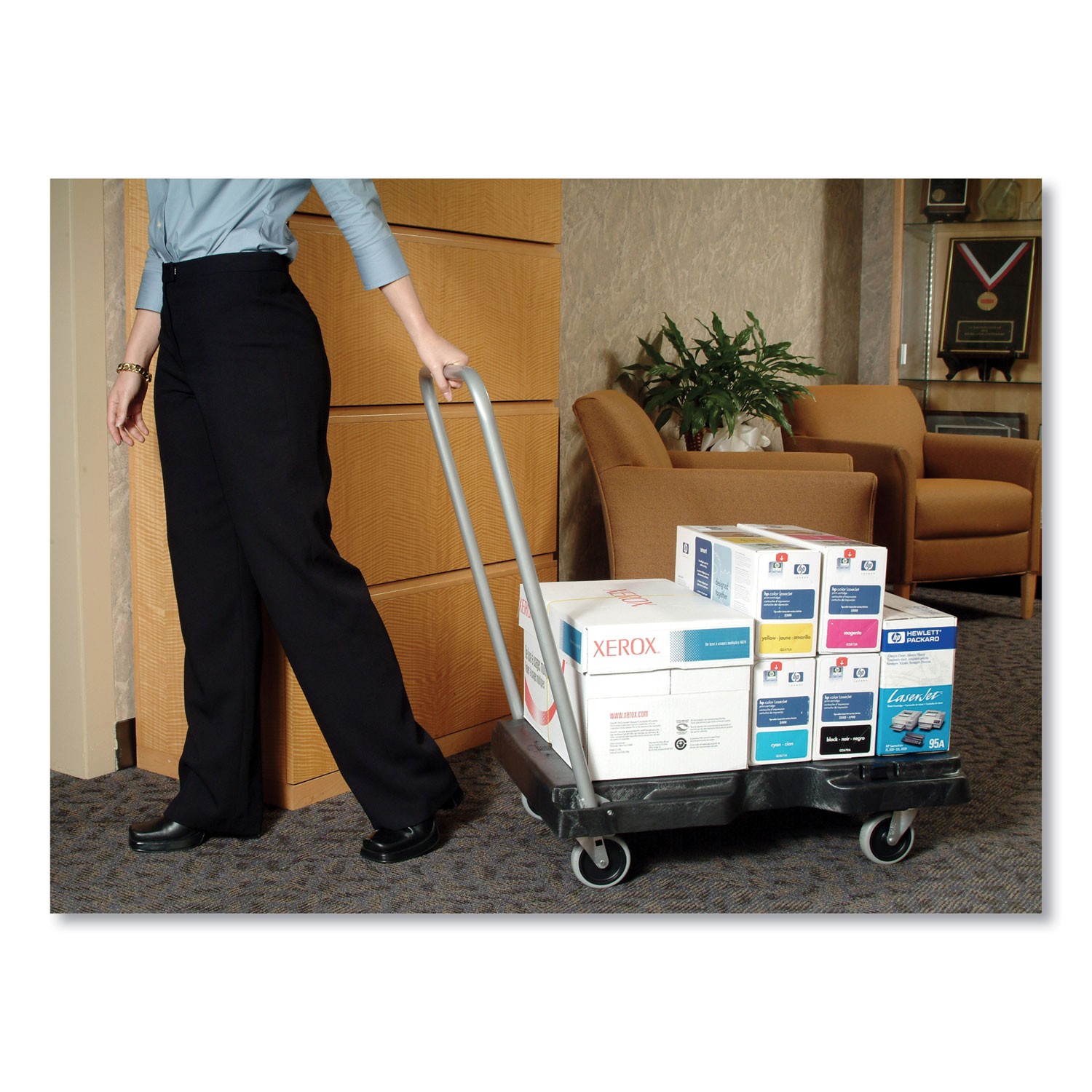 Rubbermaid® Commercial Triple Trolley, 500-lb Cap, 20-1/2w x 32-1/2d x 7h, Black