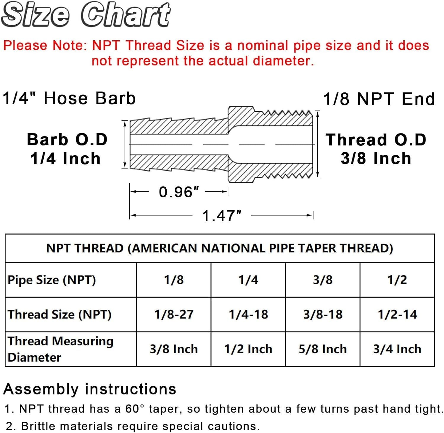 4Pcs Brass Hose Barb Fittings 1/4″ Hose Barb to 1/8 NPT Male Thread Air Hose Fit