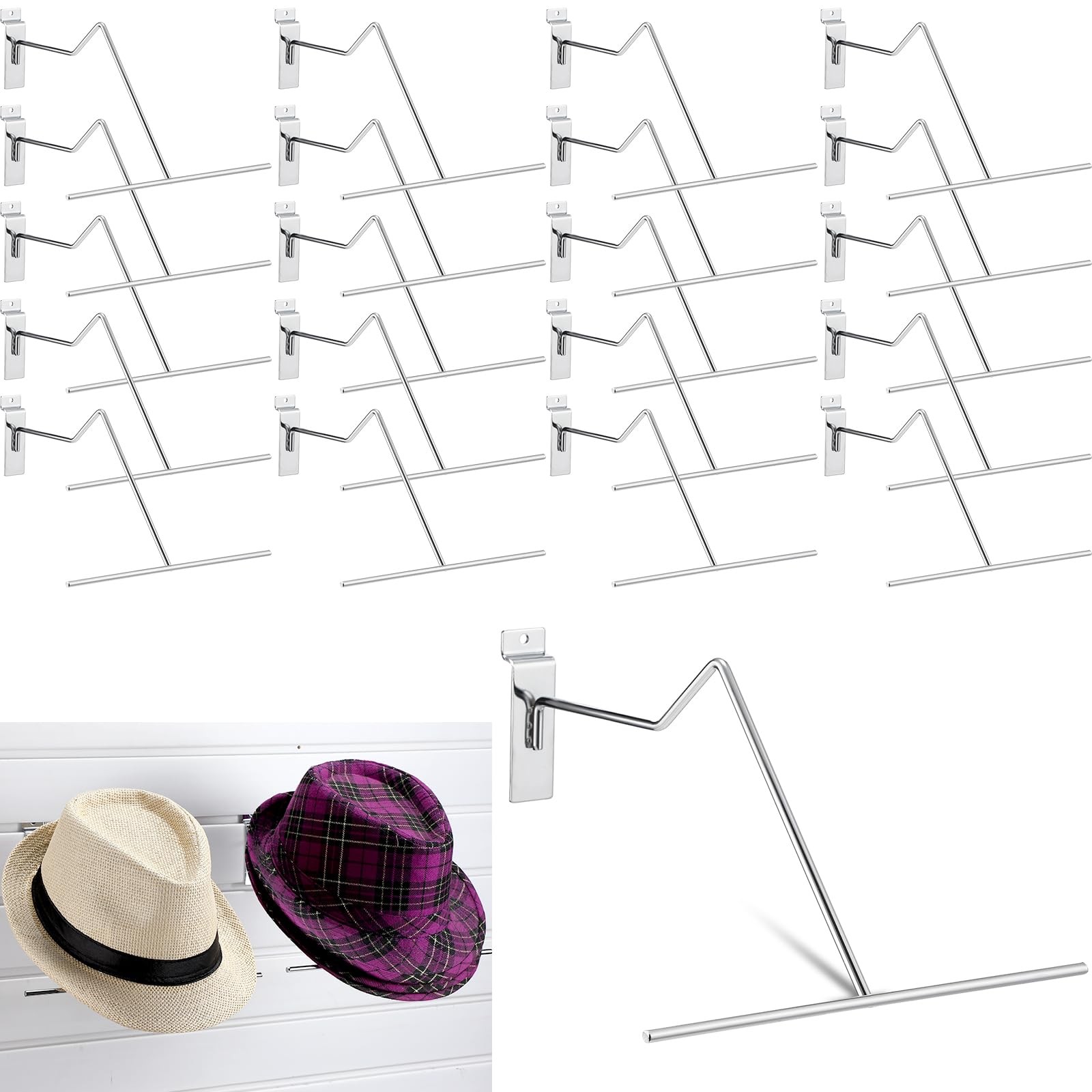 20 Pack Chrome Slatwall Hat Holders – Cowboy Hat Display Rack for Home & Retail