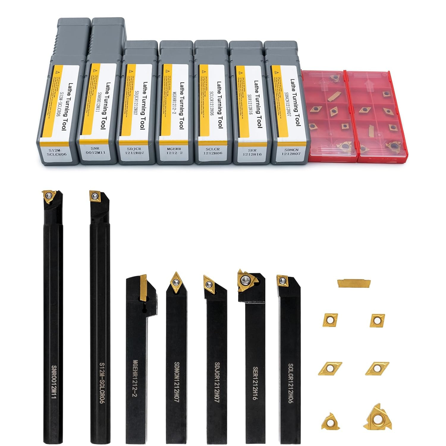 21 PCS Kit,Indexable Lathe Turning Tool,1/2″ 12Mm Shank,7Pcs Metal Lathe Cutting