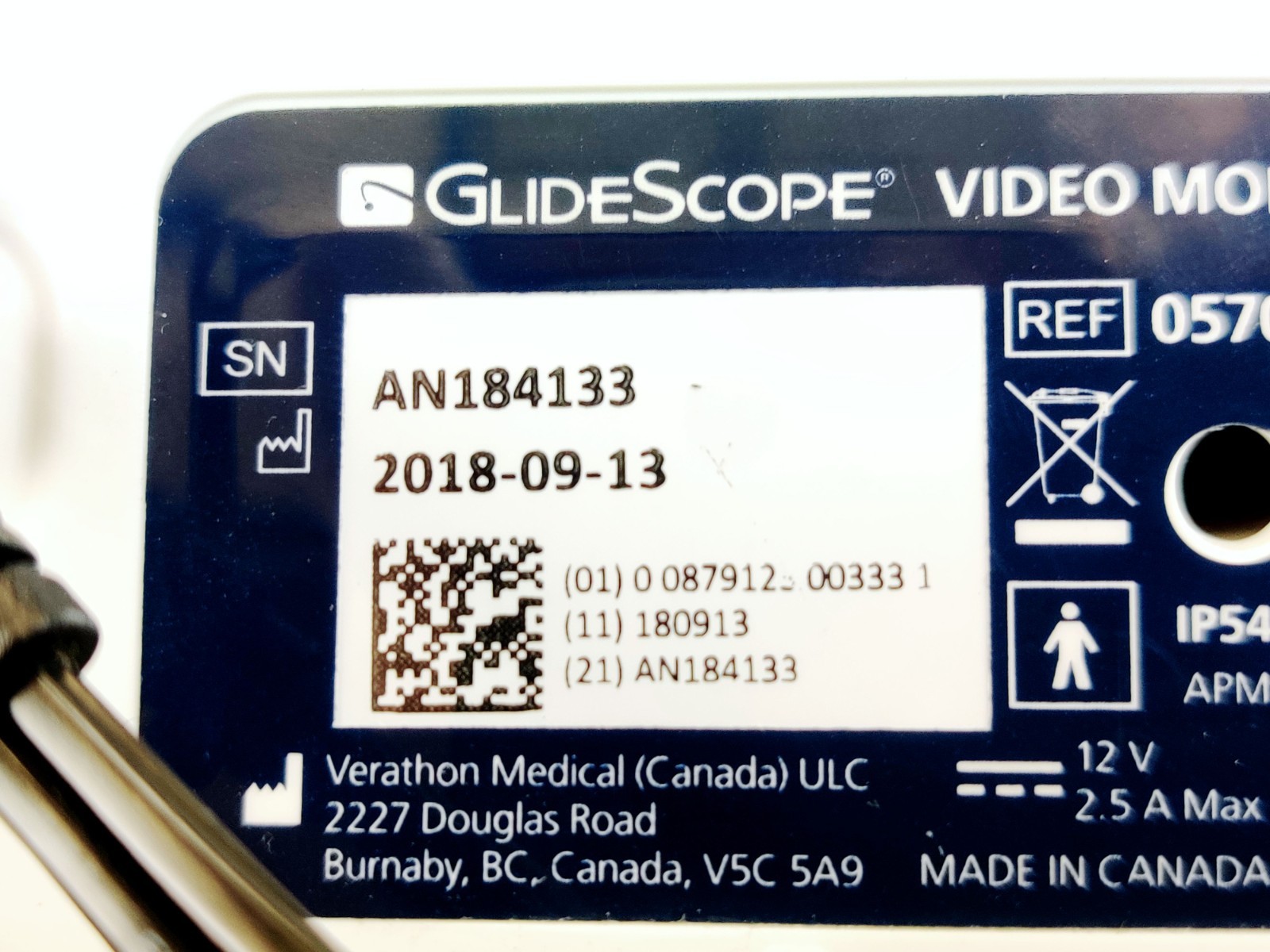 Verathon Glidescope Video Monitor 0570-0338 w Battery, Power Supply Tested