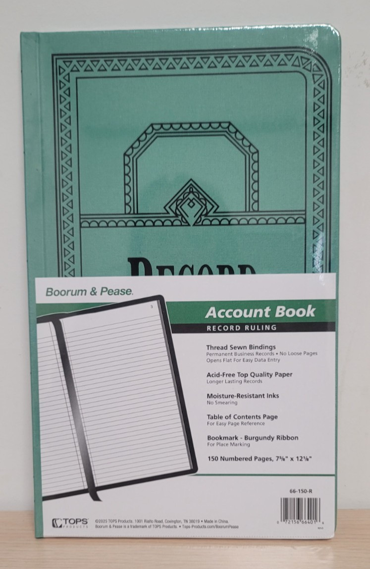 Boorum & Pease Record Book,7.63″W x 12.13″H x 0.75″D, Blue, 75 Sheets (66-150-R)