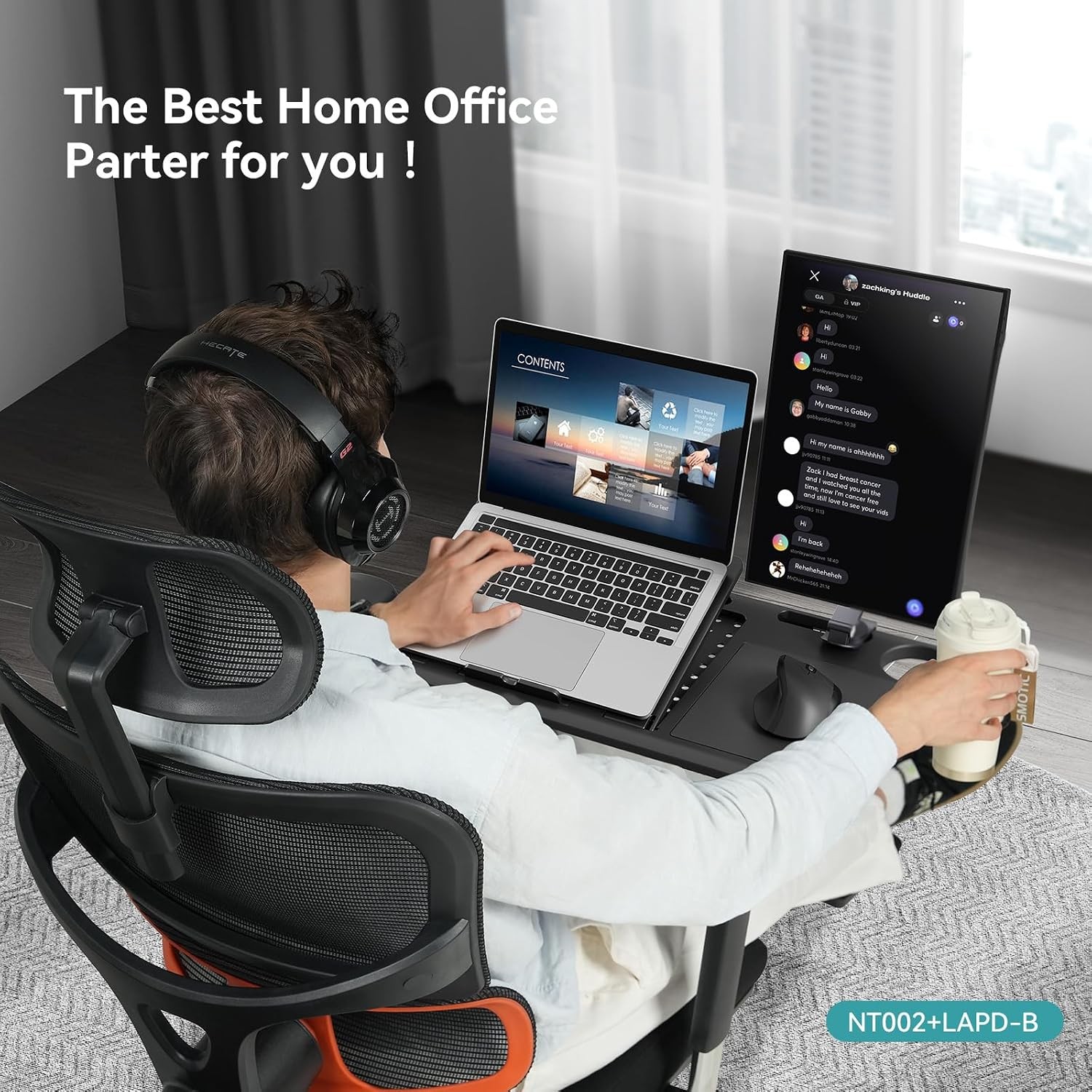 Computer Desk Chair with Retractable Laptop Tray, Auto Tracking Lumbar Support,