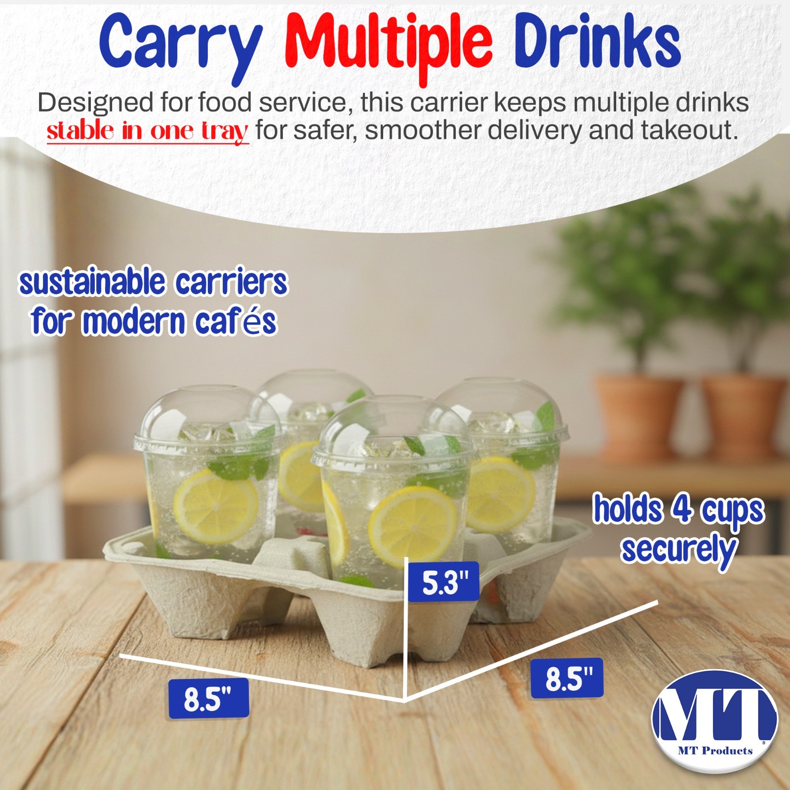 MT Products Biodegradable Pulp Fiber Drink Carriers for 4 Cups – Pack of 25