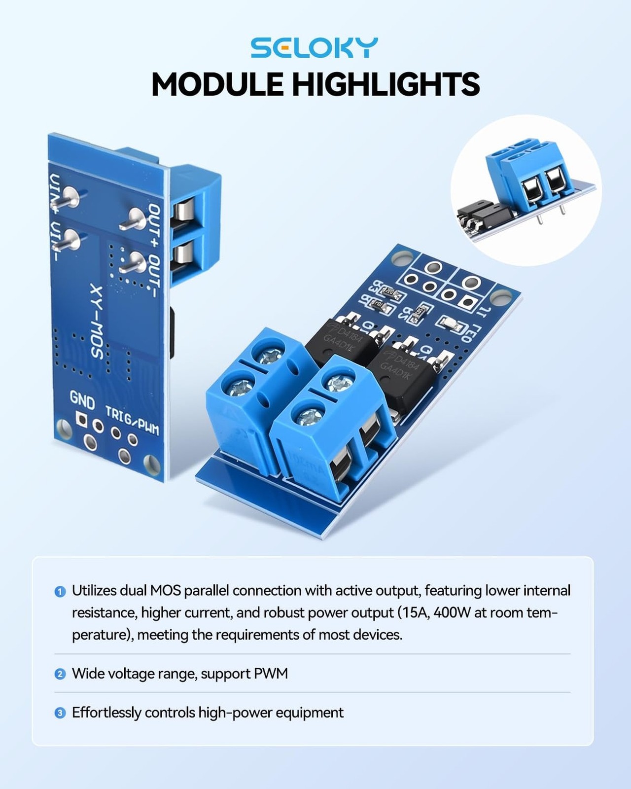 15A (Max 30A) 400W MOSFET Trigger Switch Drive Module 0-20KHz PWM Regulator C…