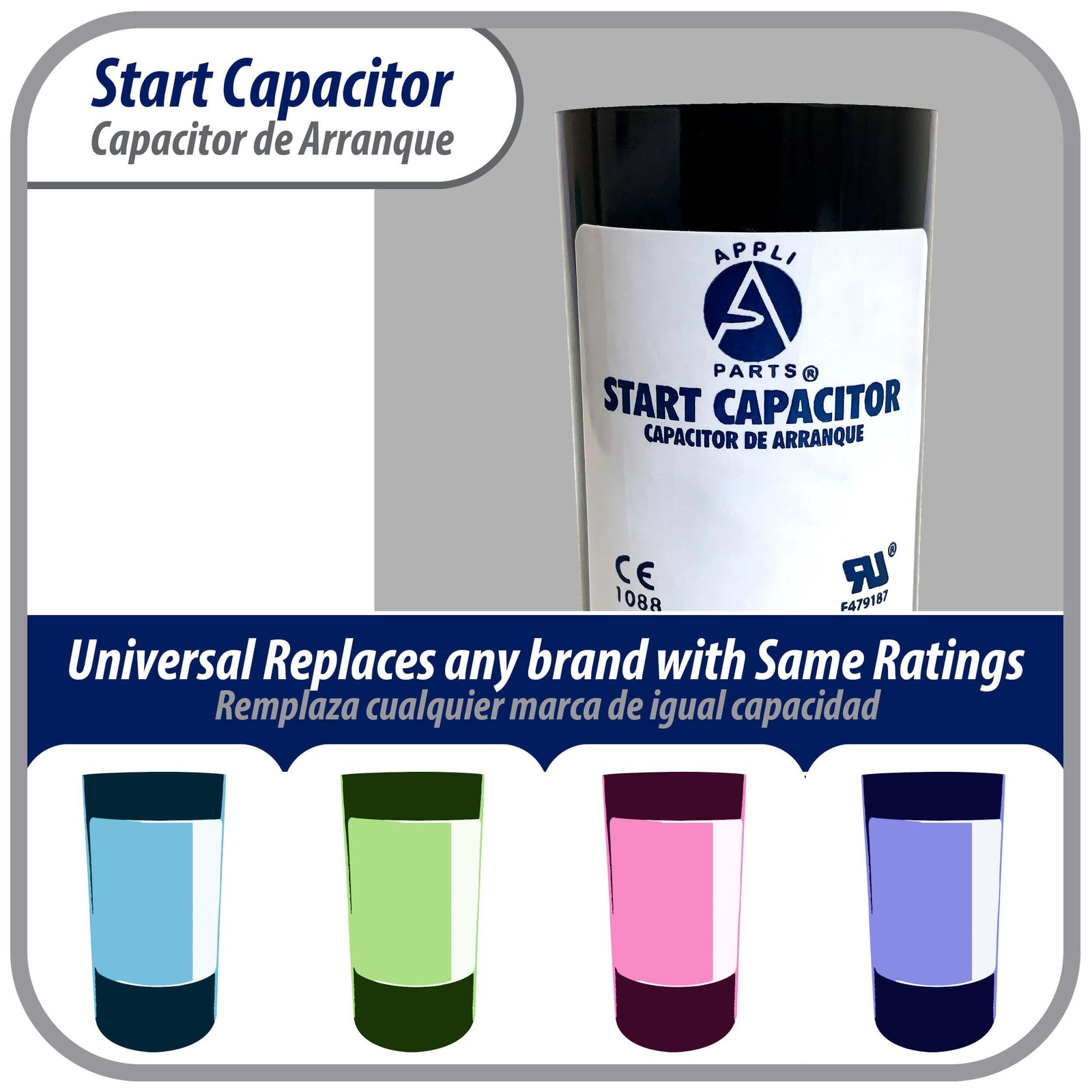 Appli Parts motor start capacitor 124-149 Mfd (microfarads) uF 330 VAC universal