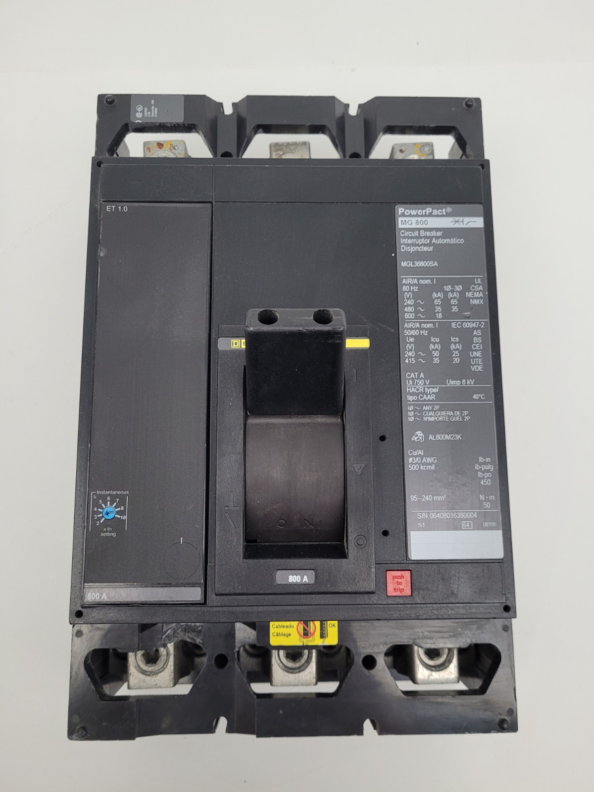 MGL36800SA Square D 800 Amp 120V Shunt Circuit Breaker – Next Day Option – Flaw