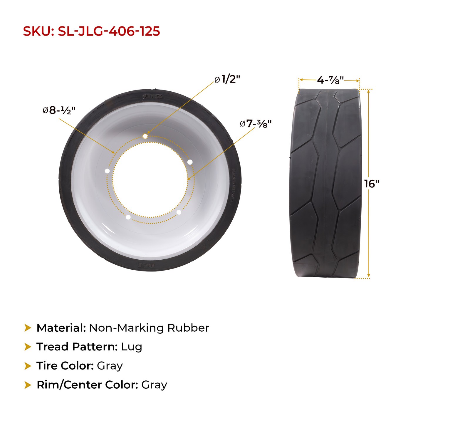 4Pk JLG 4520676 Non-Marking Rubber Scissor Lift Tire Assembly-Fits 2030ES,2630ES