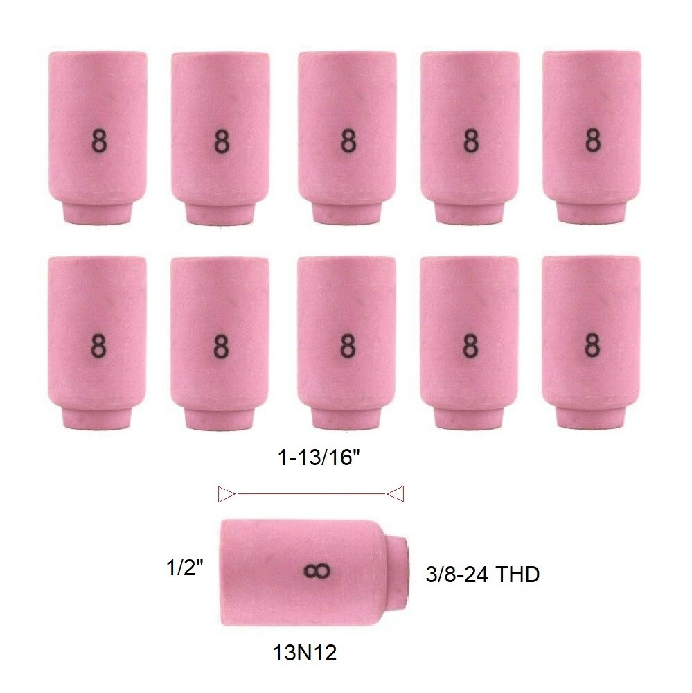 TIG Ceramic Cup 13N12 #8 Welding ALUMINA Nozzle 1/2″ Fits TIG 9, 20, 25 Qty 10