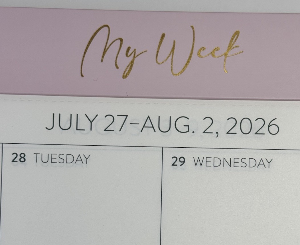 2027 Weekly Desk Calendar Pad 17 Months ORANGE CIRCLE Studio Hard Back PINK GOLD