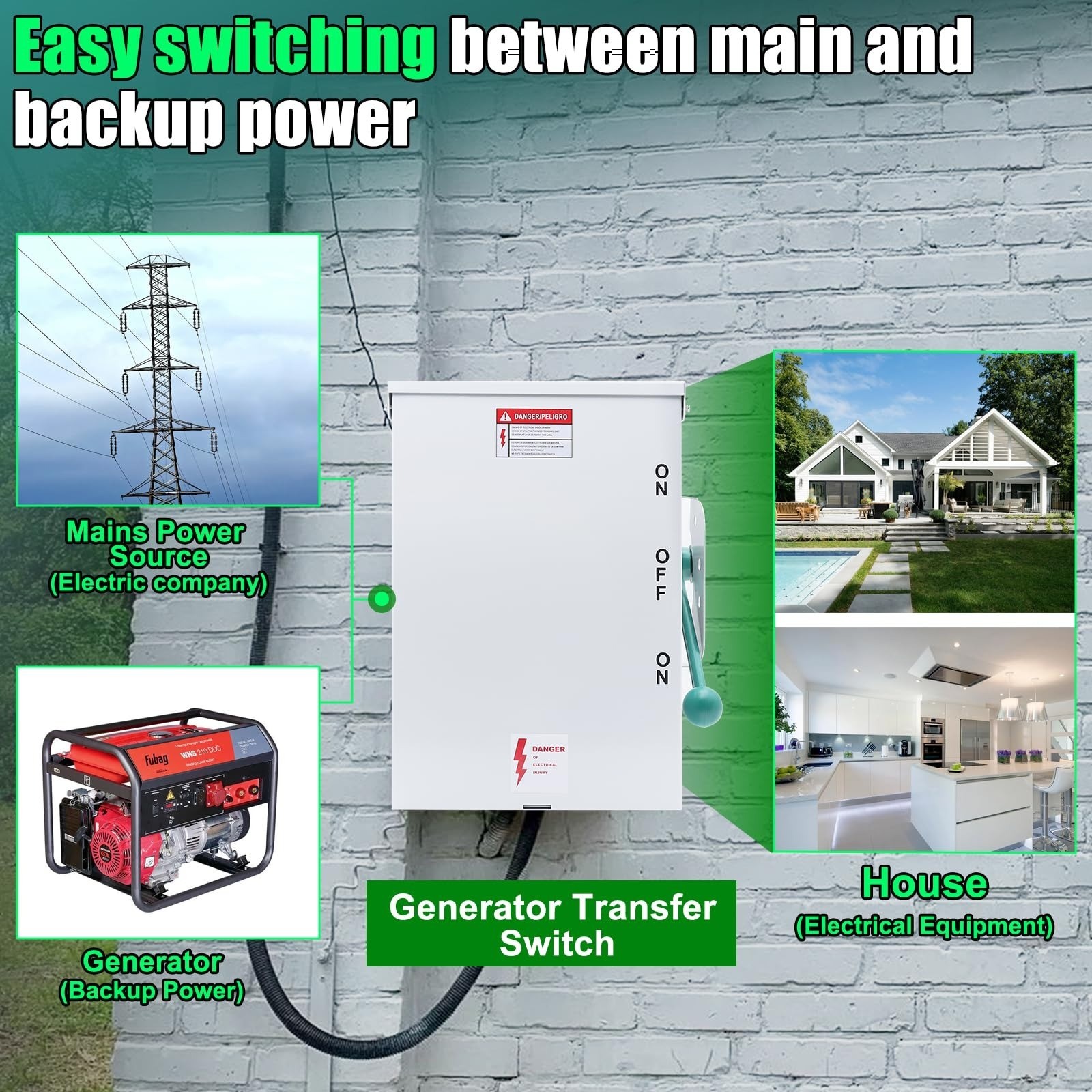 200A Generator Transfer Switch Manual Safety Switch NEMA 3R 48000W