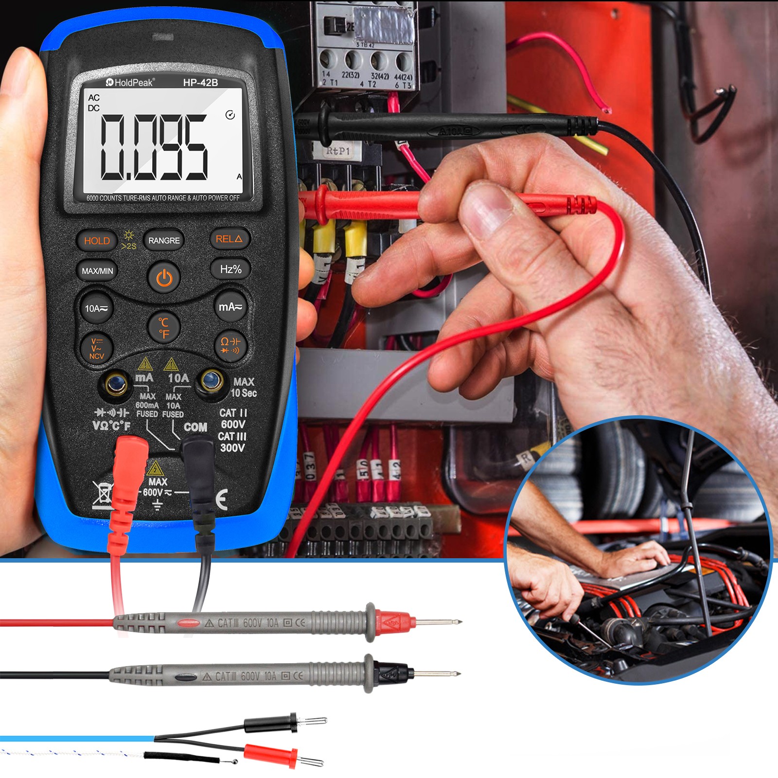 Digital Multimeter 6000C TRMS 600V 10A 60MΩ 200kHz Auto-Range NCV Data Hold