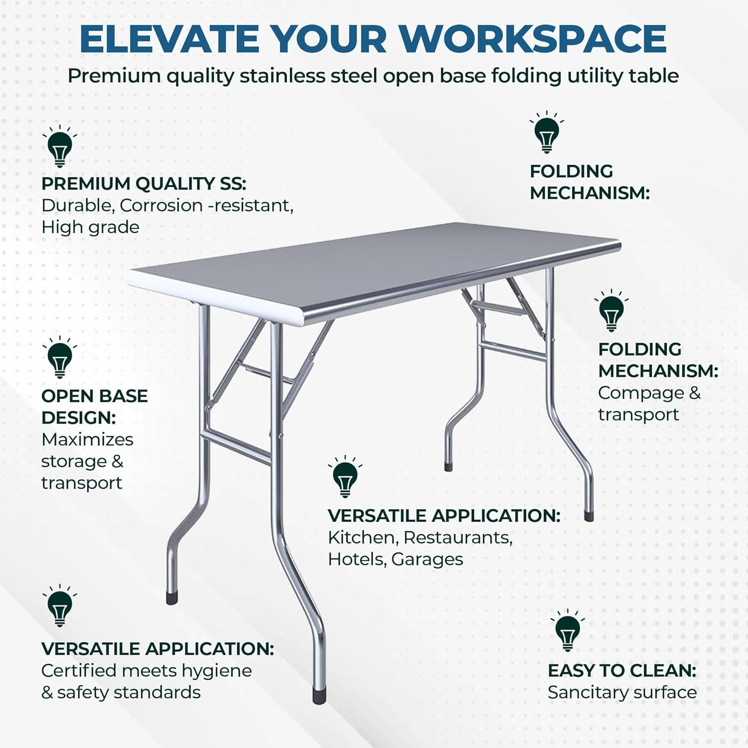 Stainless Steel Folding Work Table | Open Base Utility Table NSF
