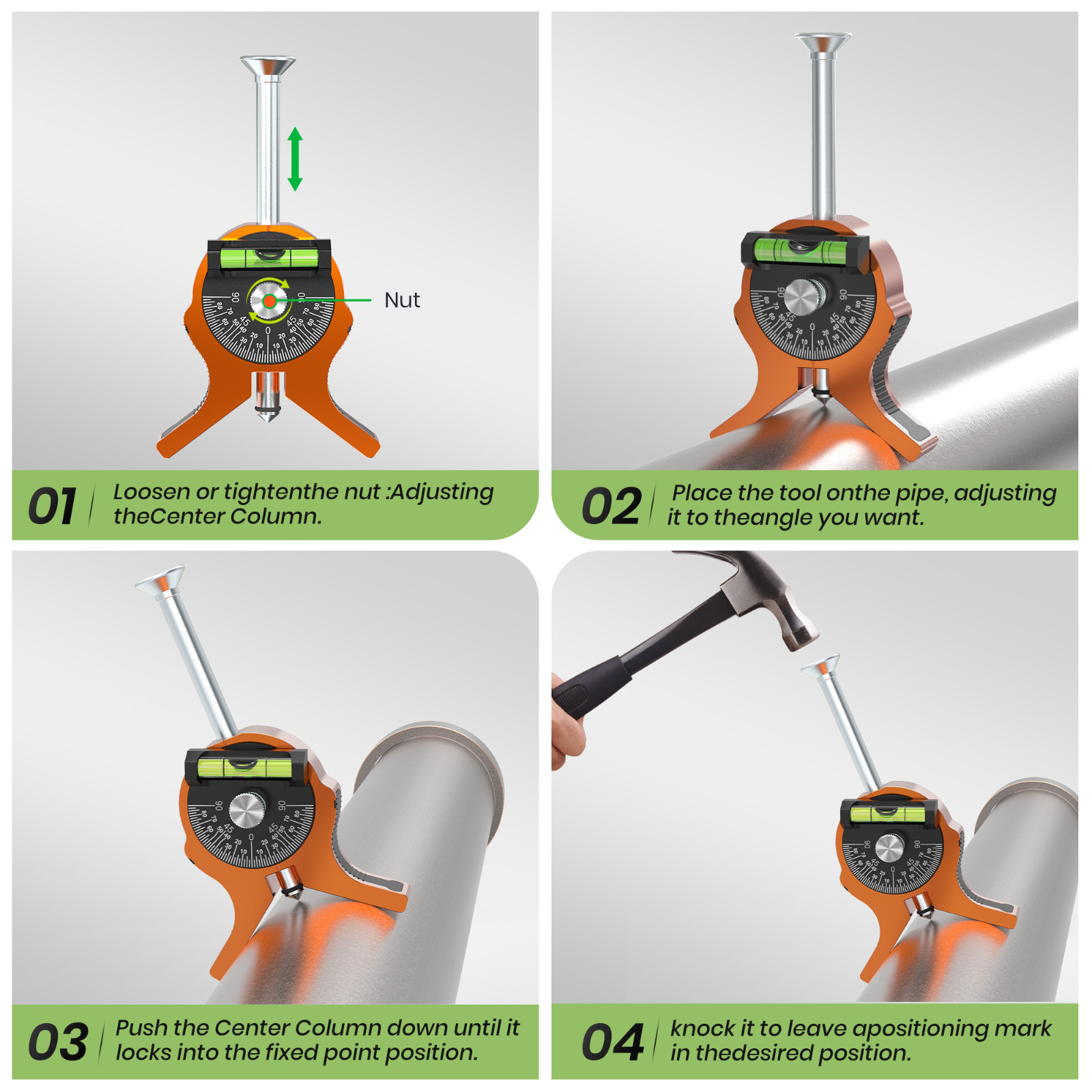 Pipe Marking Center Tool, Pipe Center Finder, Pipes 0.8in＆Above, Magnetic“Y”Base