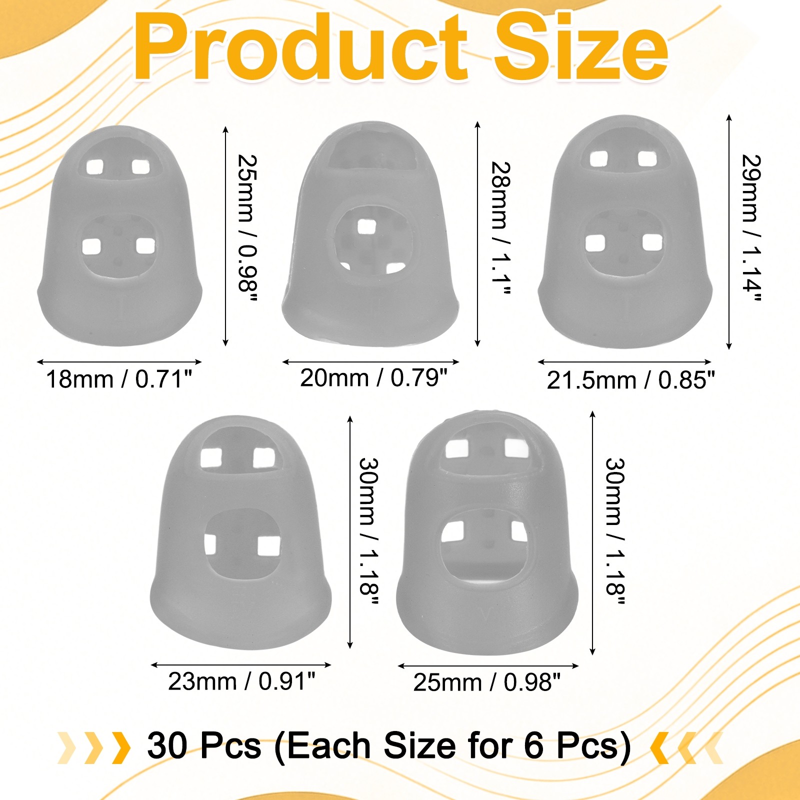 30 Pcs Silicone Finger Tips, 18/20/21.5/23/25mm Reinforced Finger, Gray