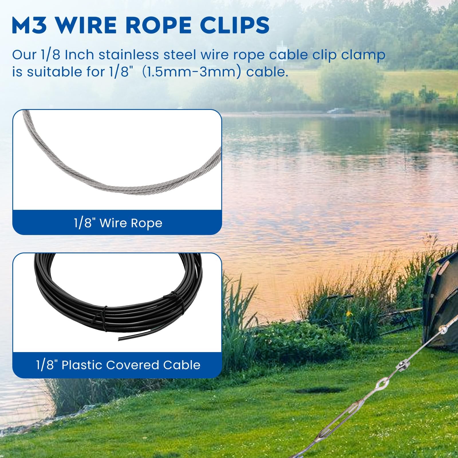 8PCS 1/8 Inches M3 304 Stainless Steel Wire Rope Cable Clip 8PCS-M3(1.5-3mm)