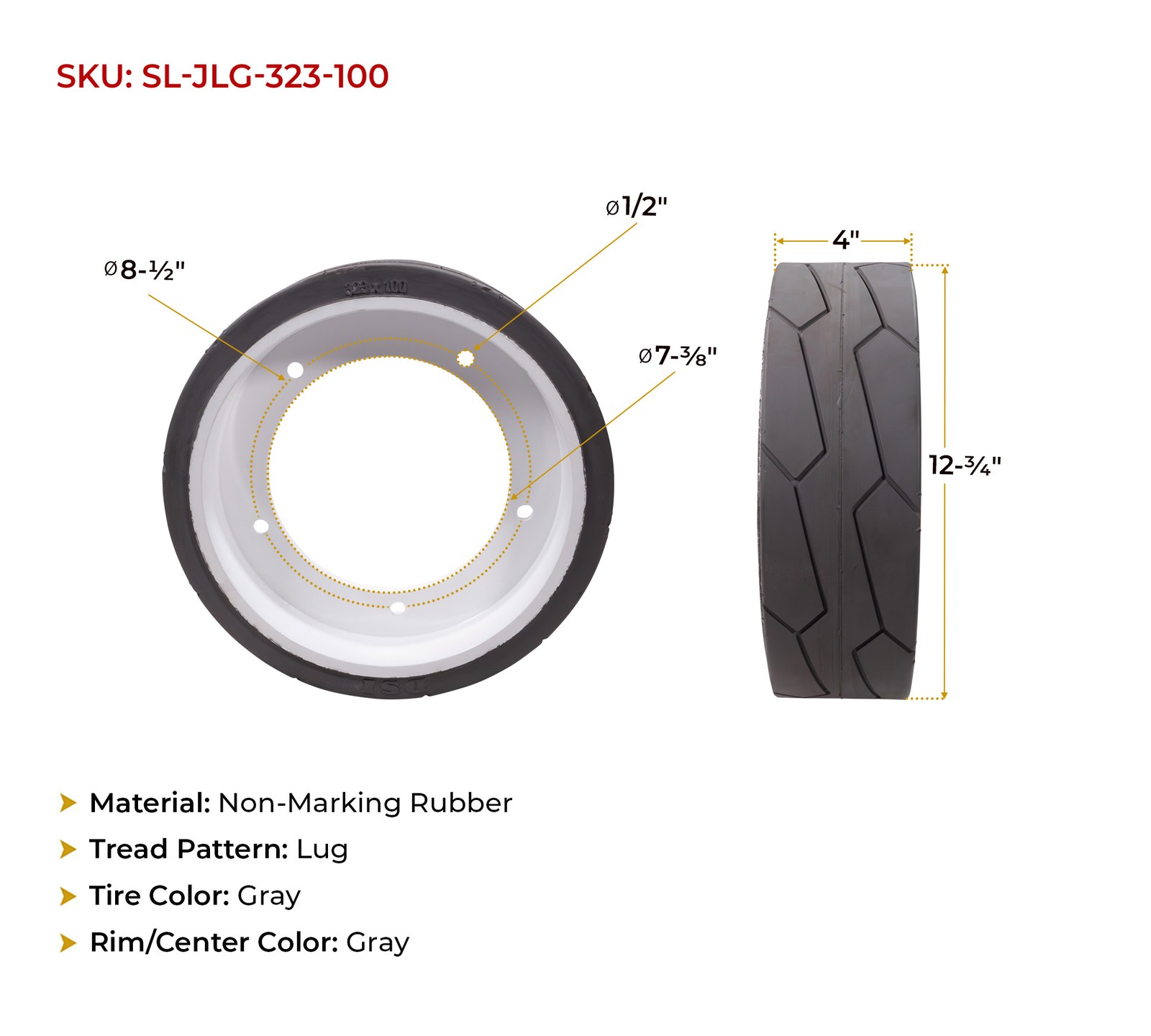 4Pk JLG 2915012 Non-Marking Rubber Scissor Lift Tire & Bolts, Fits 1930ES,1230ES