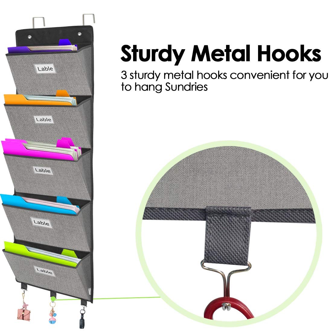 homyfort Over the Door File Organizer, Wall Hanging File Folders with 5 Large…