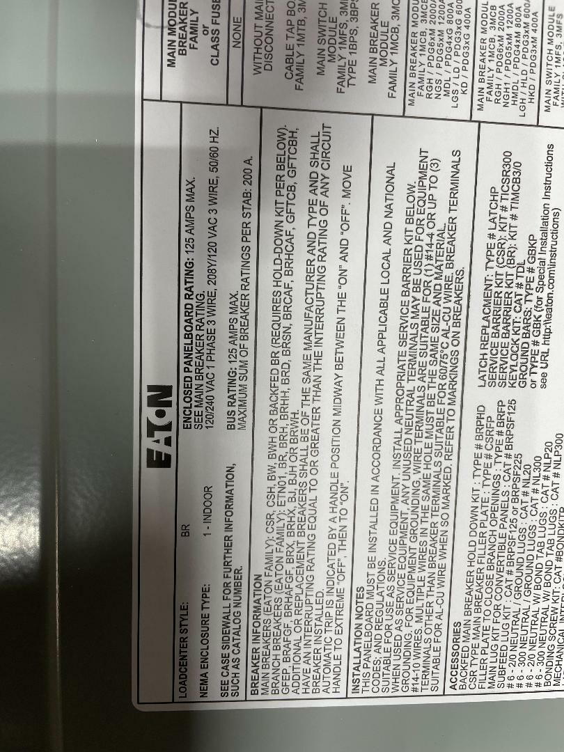 100 Amp Eaton or Siemans or ITE Generator Interlock #WR 78