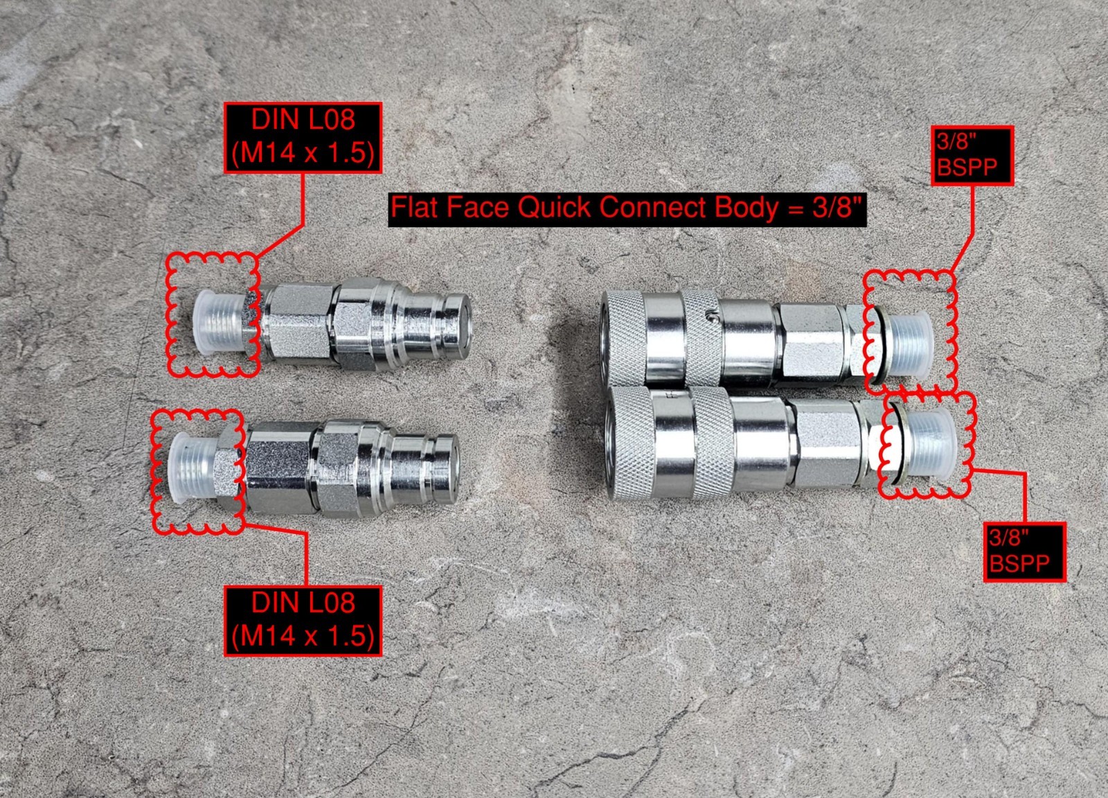 3/8 – DIN L08 & 3/8 BSPP – Flat Face Quick Connect Mini Excavator AGT Chinese