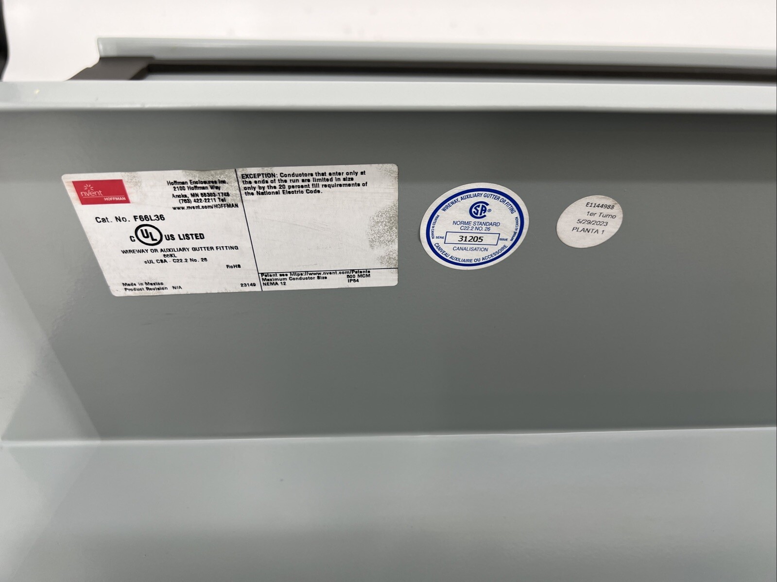 nVent Hoffman F66L36 Wireway Section 6″ x 6” x 36″, Lay-In, NEMA Type 12, IP54