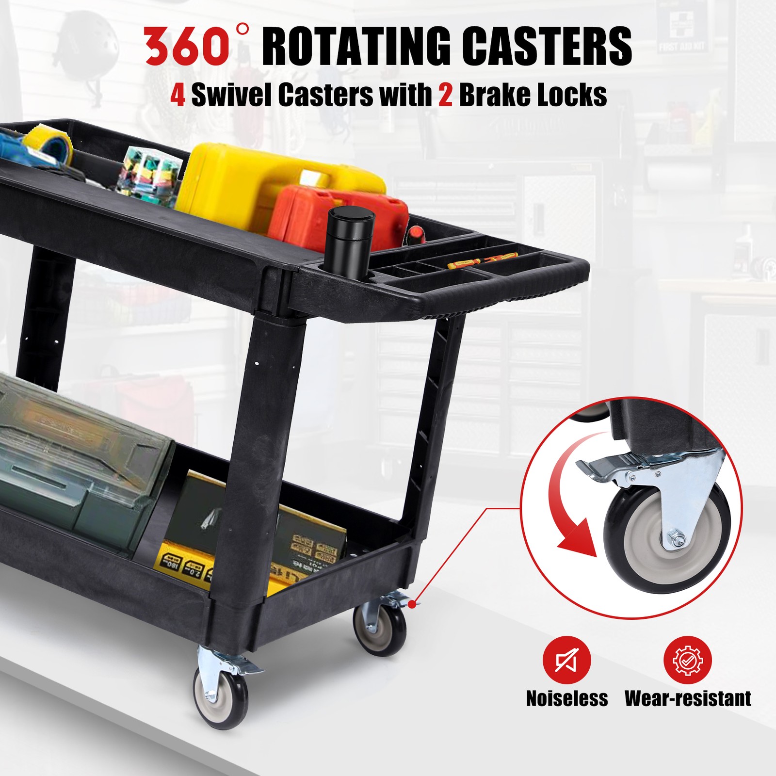 Rolling Utility Cart 2 Shelf 550 lb Capacity Service Cart with Locking Casters