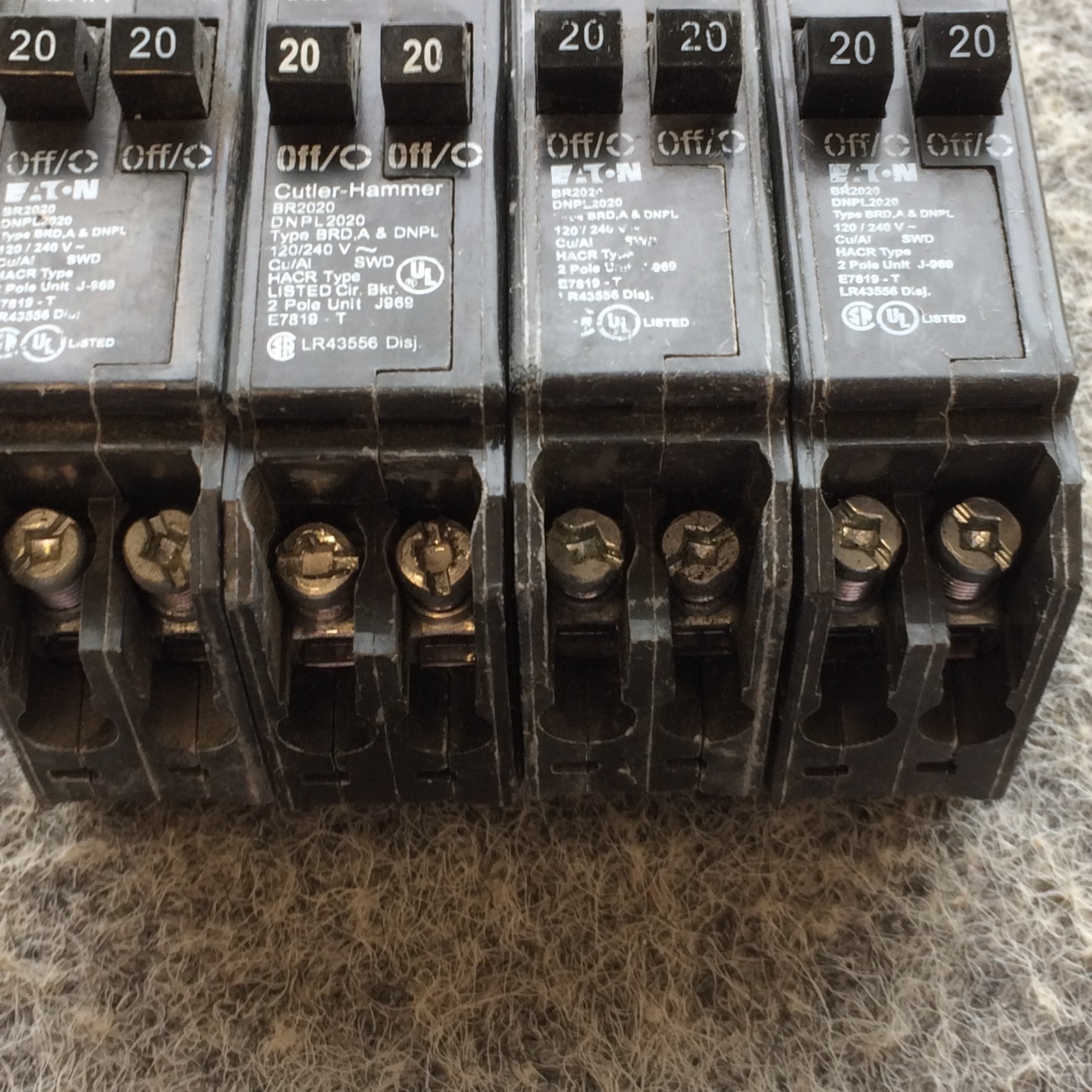 Eaton BR2020 DNPL2020 Single Two Pole circuit breaker Lot Of 4 NOS