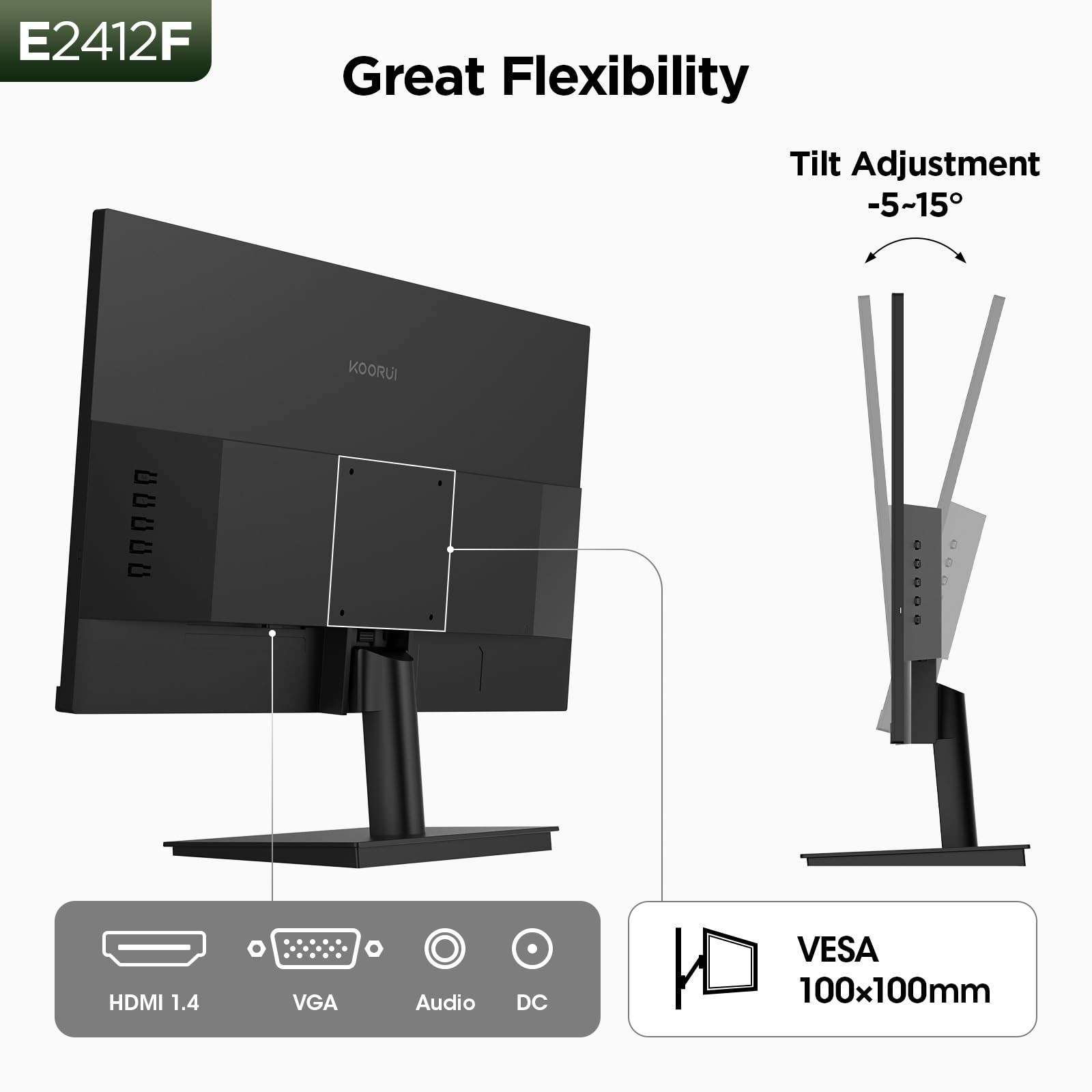 KOORUI 24-inch Computer Monitor Full HD 1920 x 1080p 100Hz VA Display 3000:1 …