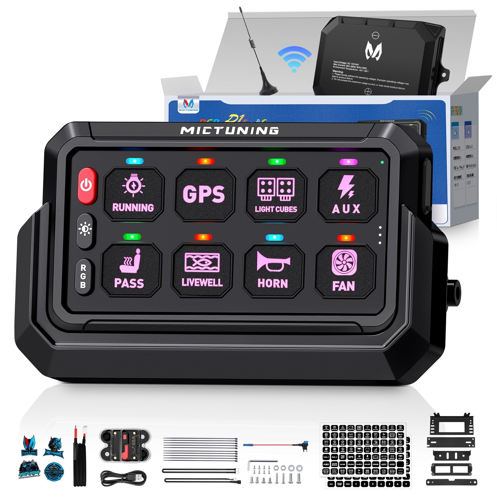 MICTUNING Wireless On/Off Switch Panel Toggle Circuit Relay Control System Box