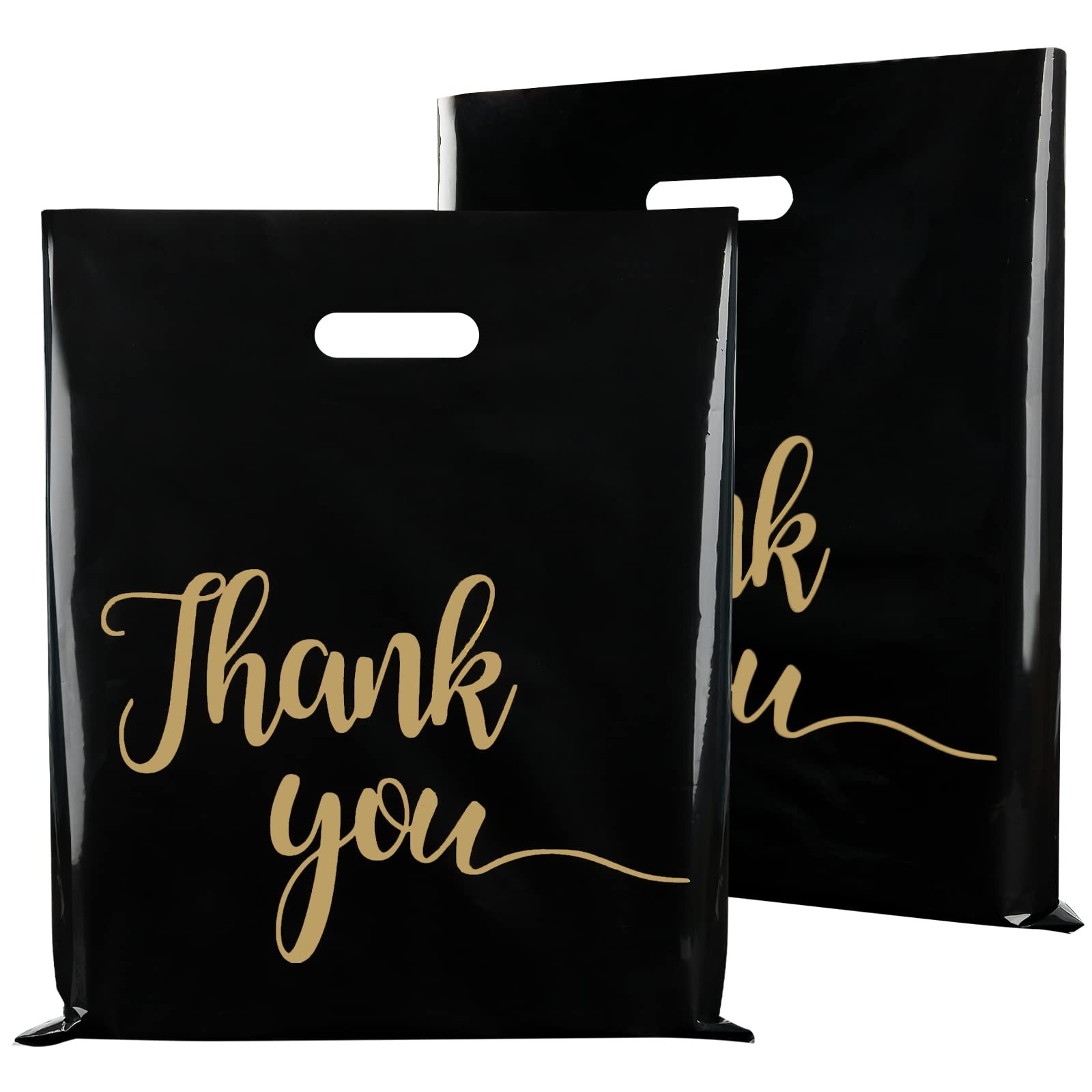 100 Pack Black Thank You Shopping Bags for Small Business – 15″x18″ Extra Thick