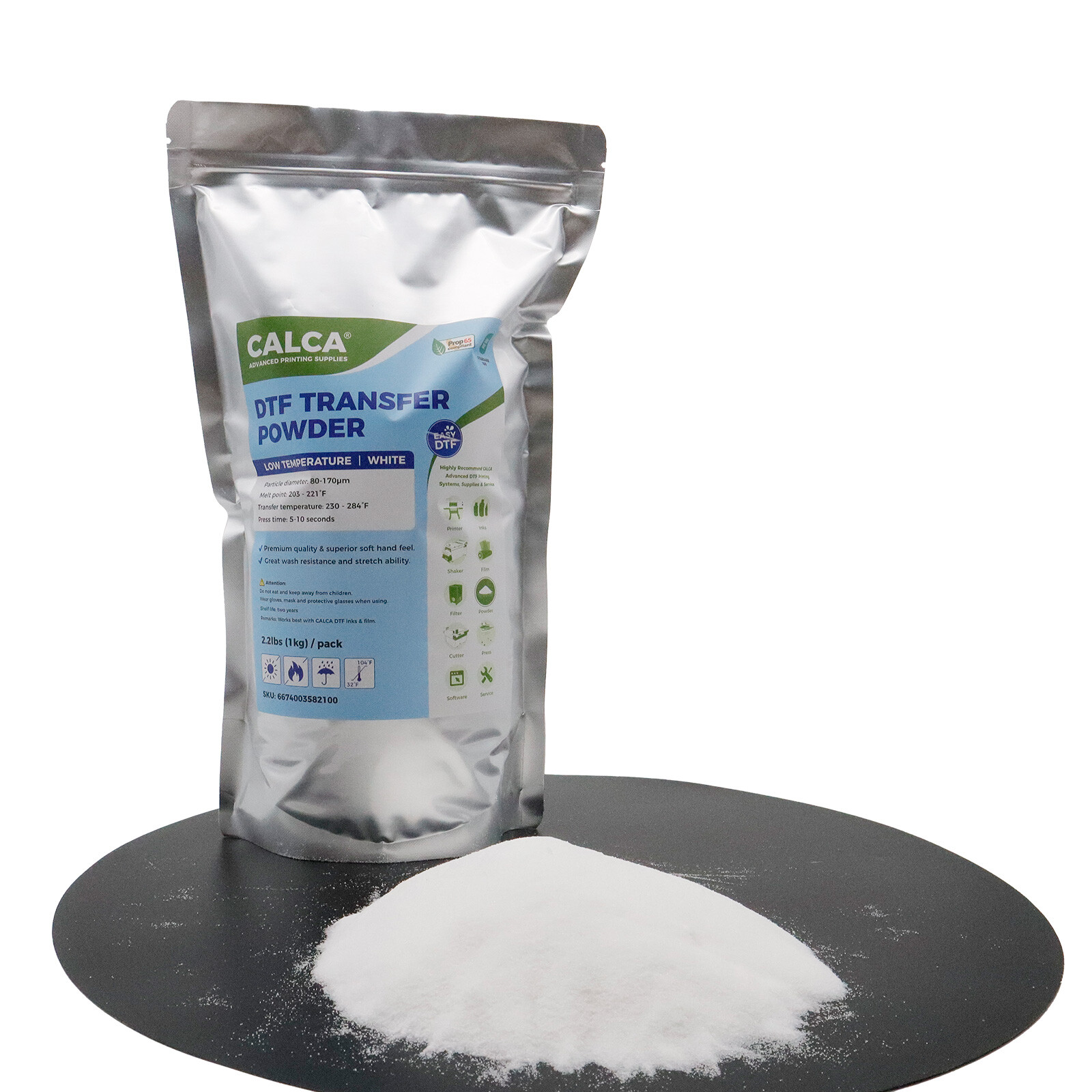 CALCA TPU DTF Powder White for DTF Printer(2.2lbs, 1kg, Fine,Low Temperature)