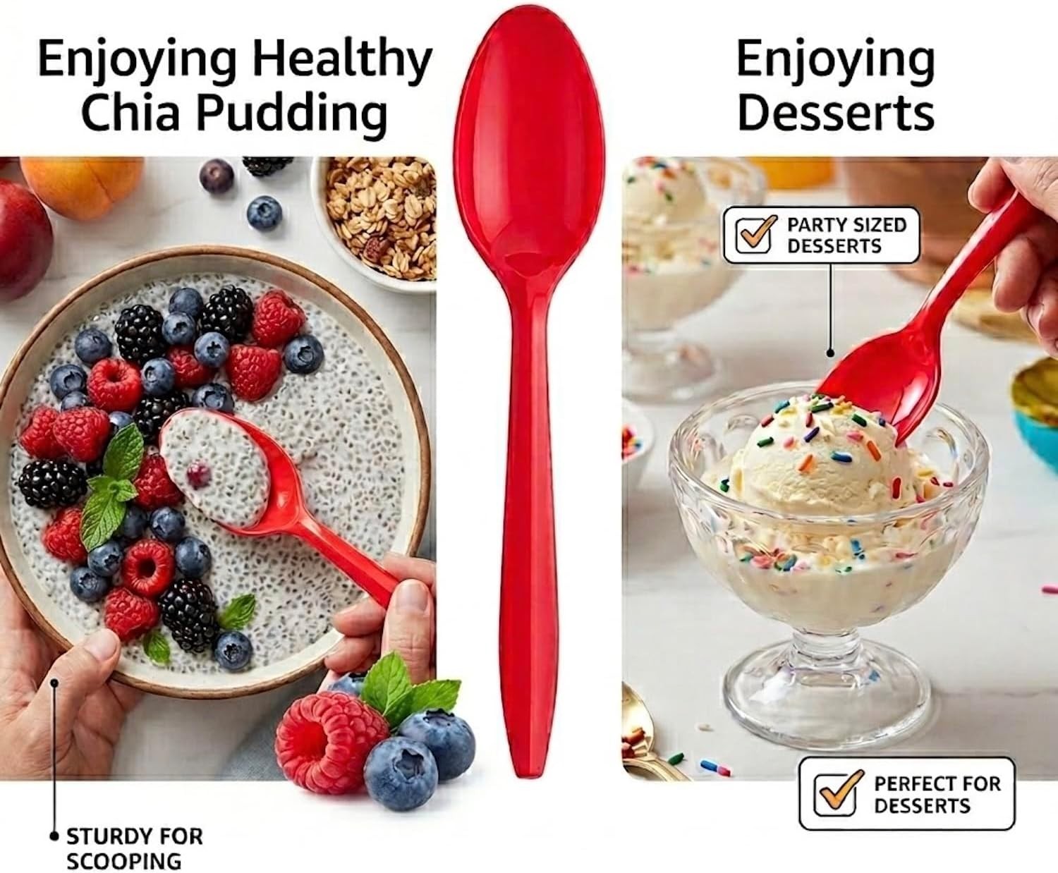 Plastic Teaspoons, Disposable Spoons for Parties & Everyday Use (200, Red)