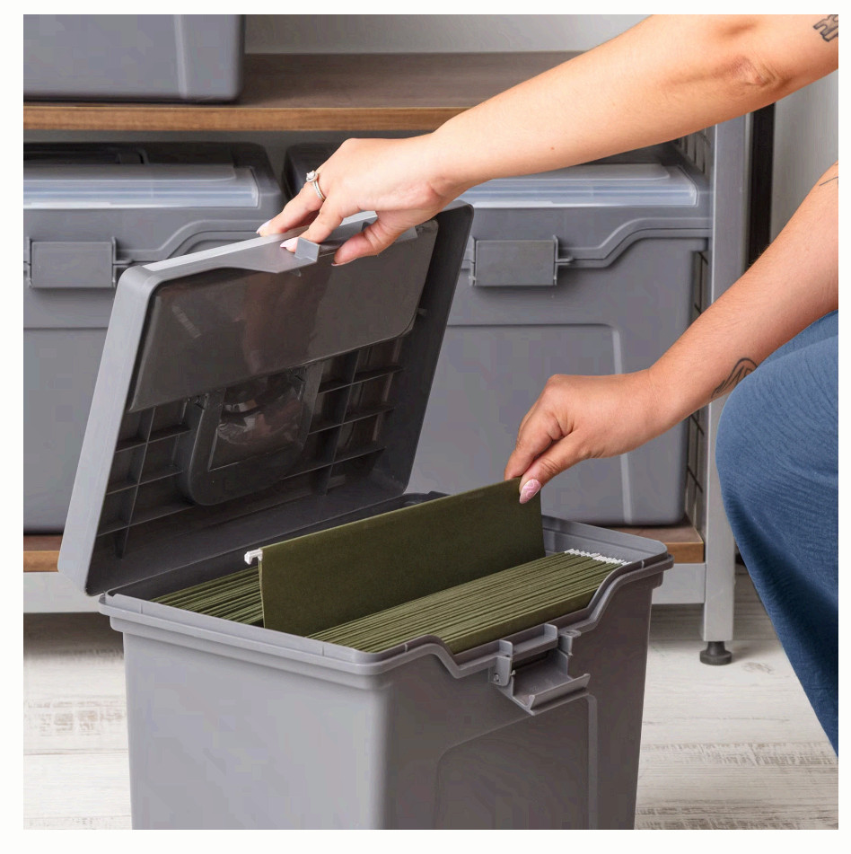 Portable Plastic File Box with Organizer Lid, Letter Size, Gray,4 Pk, Gray, New