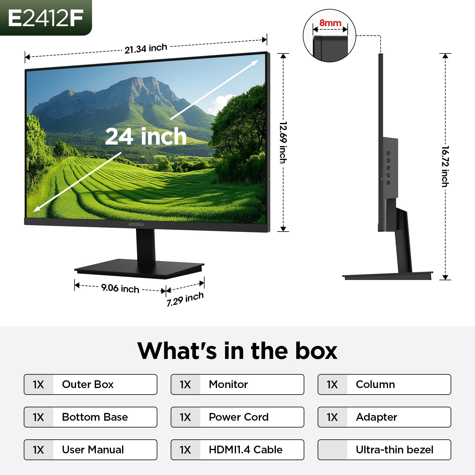 KOORUI 24-inch Computer Monitor Full HD 1920 x 1080p 100Hz VA Display 3000:1 …