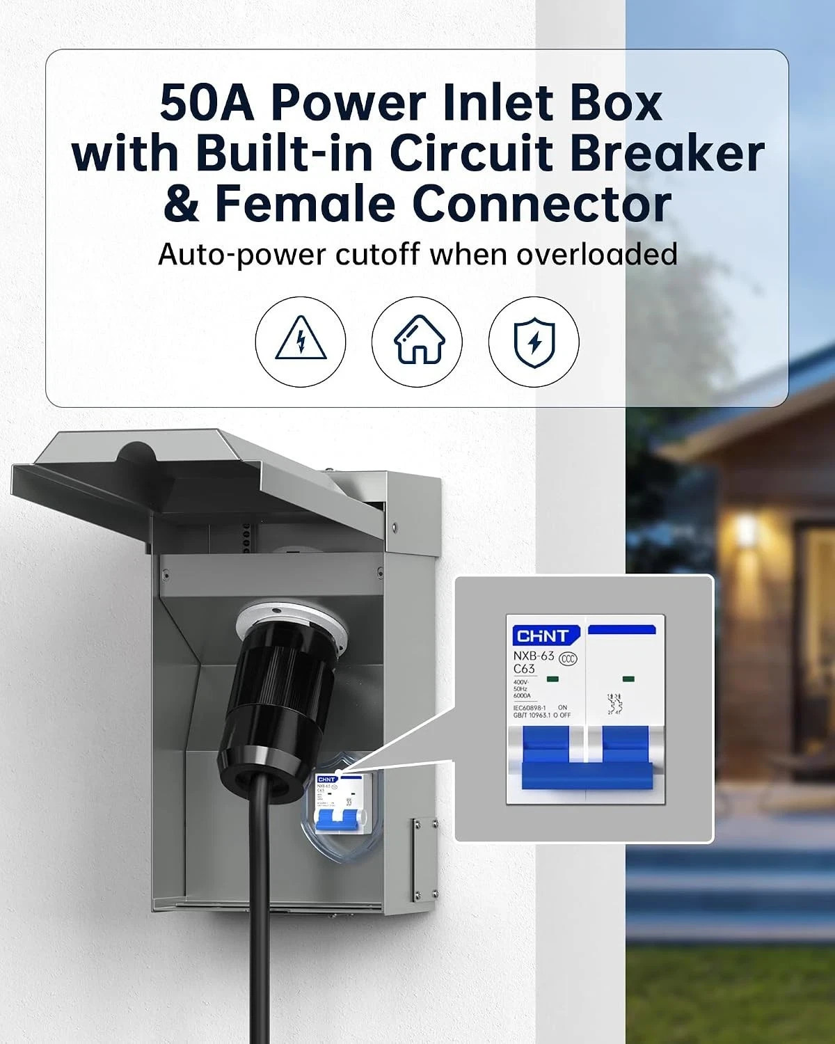 50A Generator Inlet Box & Plug with Circuit Breaker Combo – 50 Amp Power…