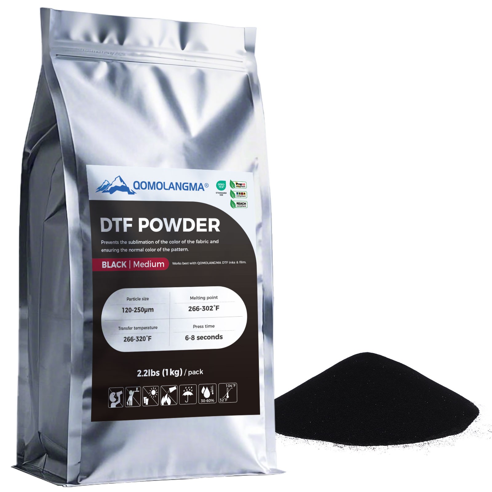 QOMOLANGMA Black DTF Powder Hot Melt Adhesive 2.2 LB Transfer Adhesive Powder